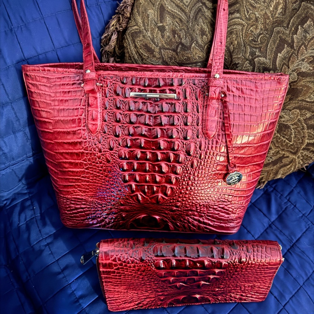 Brahmin Asher tote with matching Skyler wristlet Merlot Ombré